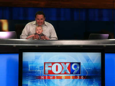 Photo: Paul Blume and Daughter at FOX 9 Anchor Desk 